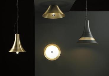 Preview: BATO 45, LED Indoor Pendelleuchte, schwarz/messing, LED, 2700 K