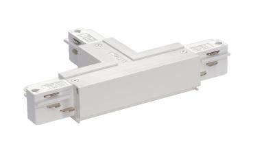 EUTRAC T-Verbinder, mit Einspeisemöglichkeit, Erde innen, rechts, verkehrsweiss