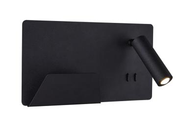 SOMNILA SPOT, Indoor LED Wandaufbauleuchte 3000 K schwarz Version links inkl. USB Anschluss