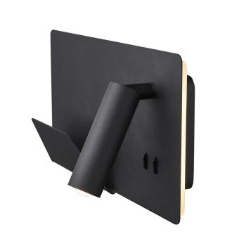 Preview: SOMNILA SPOT, Indoor LED Wandaufbauleuchte 3000 K schwarz Version links inkl. USB Anschluss