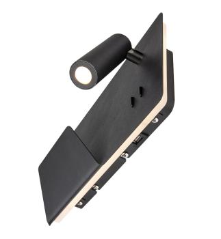 Preview: SOMNILA SPOT, Indoor LED Wandaufbauleuchte 3000 K schwarz Version links inkl. USB Anschluss