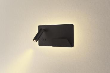 SOMNILA SPOT, Indoor LED Wandaufbauleuchte 3000 K schwarz Version rechts inkl. USB Anschluss