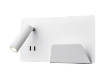 SOMNILA SPOT, Indoor LED Wandaufbauleuchte 3000 K weiß Version rechts inkl. USB Anschluss