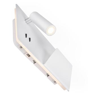 Preview: SOMNILA SPOT, Indoor LED Wandaufbauleuchte 3000 K weiß Version rechts inkl. USB Anschluss