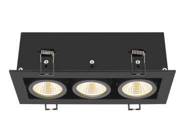 Preview: KADUX, Deckeneinbauleuchte, triple, 3000 K, 38°, IP 20, quadratisch, schwarz
