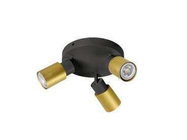 Preview: PURI 2.0 Tube, Wand- und Deckenaufbauleuchte, rund, 3 x max. 6 W GU10, schwarz / gold