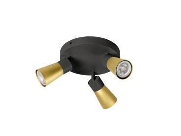 Preview: PURI 2.0 Cone, Wand- und Deckenaufbauleuchte, rund, 3 x max. 6 W GU10, schwarz / gold