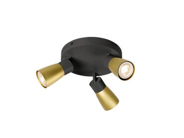 PURI 2.0 Dome, Wand- und Deckenaufbauleuchte, rund, 3 x max. 6 W GU10, schwarz / gold