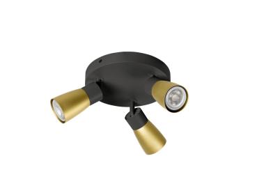 Preview: PURI 2.0 Dome, Wand- und Deckenaufbauleuchte, rund, 3 x max. 6 W GU10, schwarz / gold