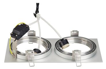 Preview: NEW TRIA, Einbauleuchte, zweiflammig, QPAR111, rechteckig, aluminium gebürstet, max. 150 W, inkl. Clipfedern