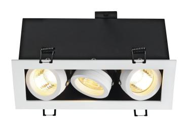 Preview: KADUX 3, Einbauleuchte, dreiflammig, QPAR51, rechteckig, weiß matt, max. 150 W, inkl. Clipfedern