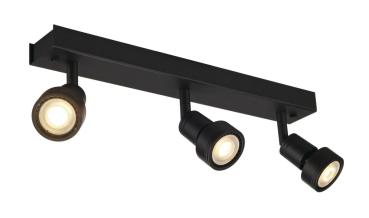 PURI, Wand- und Deckenleuchte, dreiflammig, QPAR51, schwarz matt, max. 150 W, mit Dekoring