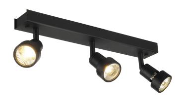 Preview: PURI, Wand- und Deckenleuchte, dreiflammig, QPAR51, schwarz matt, max. 150 W, mit Dekoring