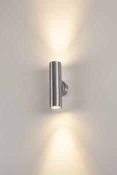 Preview: ASTINA, Outdoor Wandleuchte, TCR50-SE, IP44, rund, up/down, aluminium gebürstet, max. 44 W