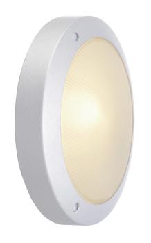 BULAN, Outdoor Wand- und Deckenleuchte, C35, IP44, rund, silbergrau, Glas satiniert, max. 60 W