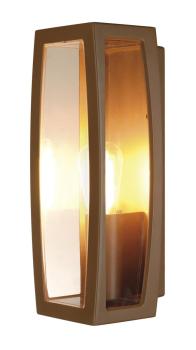 MERIDIAN BOX, Outdoor Wandleuchte, TC-(D,H,T,Q)SE, rost, max. 25 W, klarer Kunststoff