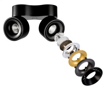 Preview: Deckenaufbauleuchte - Uni 2 Double Tilt, 20 W, DIM, 3000 K, Schwarz