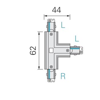 Preview: 1-Phasen Schienensystem - D One T-Verbinder, rechts-links-links, schwarz