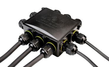 Preview: Elektrisches Montagezubehör - Outdoor 10-fach-Verteiler f. 2-10 Kabel 4-14mm, 0.5-4mm², 450V AC/24A