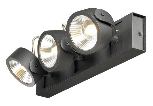 KALU, Wand- und Deckenleuchte, dreiflammig, LED, 3000 K, schwarz, 60°
