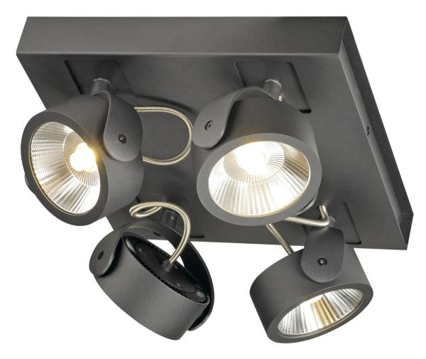 KALU, Wand- und Deckenleuchte, vierflammig, LED, 3000 K, viereckig, schwarz, 60°