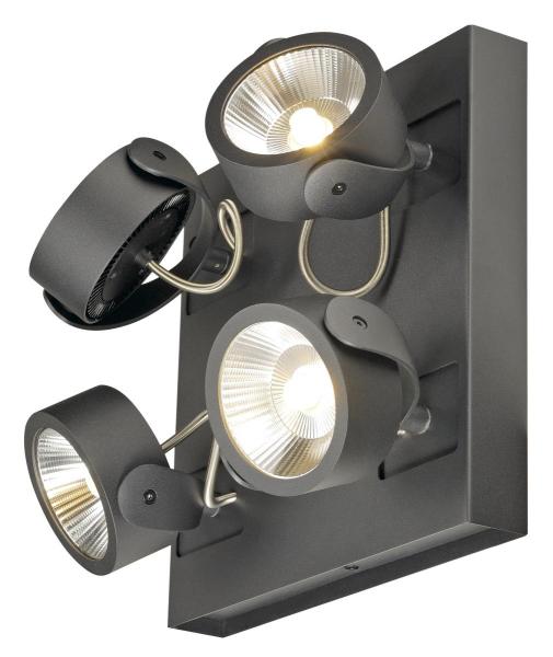 KALU, Wand- und Deckenleuchte, vierflammig, LED, 3000 K, viereckig, schwarz, 60°