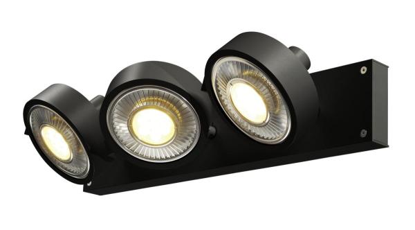 KALU, Wand- und Deckenleuchte, QPAR111, dreiflammig, schwarz, max. 75 W