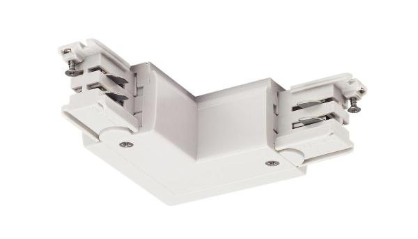 S-TRACK L-Verbinder, Erde außen, mit Einspeisemöglichkeit, PHASE, weiß