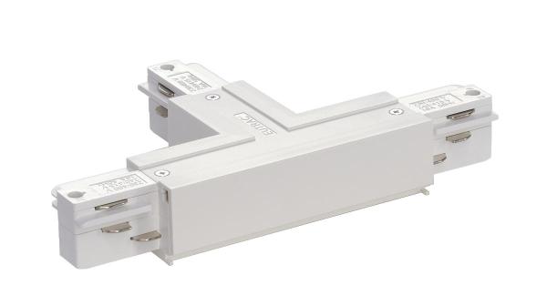 EUTRAC T-Verbinder, mit Einspeisemöglichkeit, Erde innen, rechts, verkehrsweiss