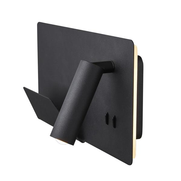 SOMNILA SPOT, Indoor LED Wandaufbauleuchte 3000 K schwarz Version links inkl. USB Anschluss