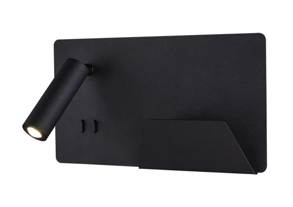 SOMNILA SPOT, Indoor LED Wandaufbauleuchte 3000 K schwarz Version rechts inkl. USB Anschluss