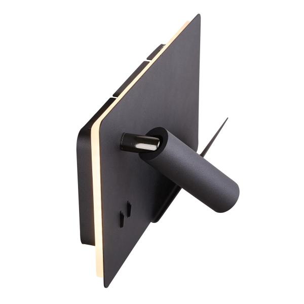 SOMNILA SPOT, Indoor LED Wandaufbauleuchte 3000 K schwarz Version rechts inkl. USB Anschluss