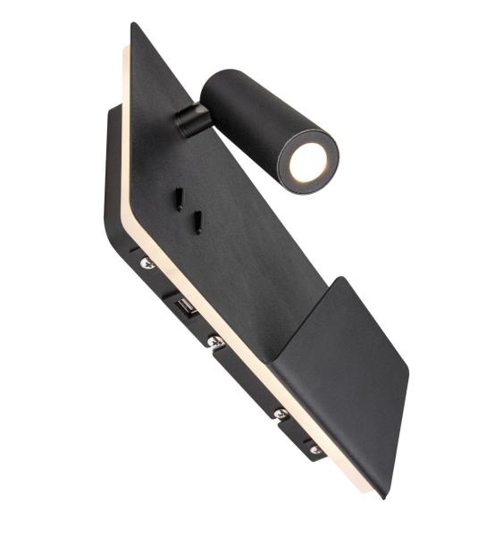 SOMNILA SPOT, Indoor LED Wandaufbauleuchte 3000 K schwarz Version rechts inkl. USB Anschluss