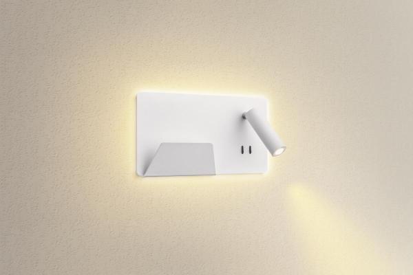SOMNILA SPOT, Indoor LED Wandaufbauleuchte 3000 K weiß Version links inkl.USB Anschluss