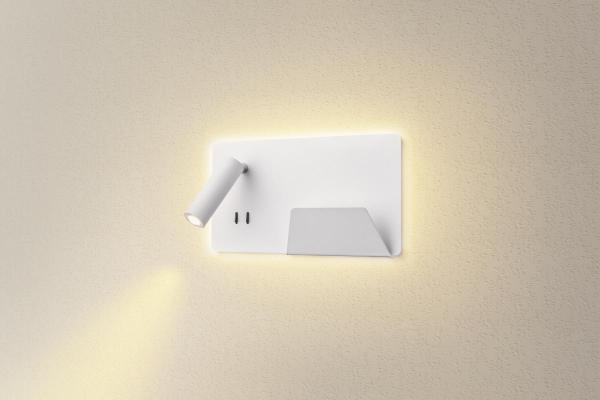 SOMNILA SPOT, Indoor LED Wandaufbauleuchte 3000 K weiß Version rechts inkl. USB Anschluss