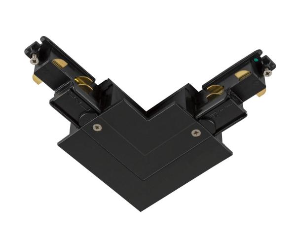 S-TRACK L-Verbinder, 3-Phasen-Einbauschiene, Erde außen, mit Einspeisemöglichkeit, DALI, PHASE, schwarz