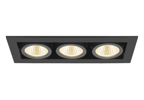 KADUX, Deckeneinbauleuchte, triple, 3000 K, 38°, IP 20, quadratisch, schwarz