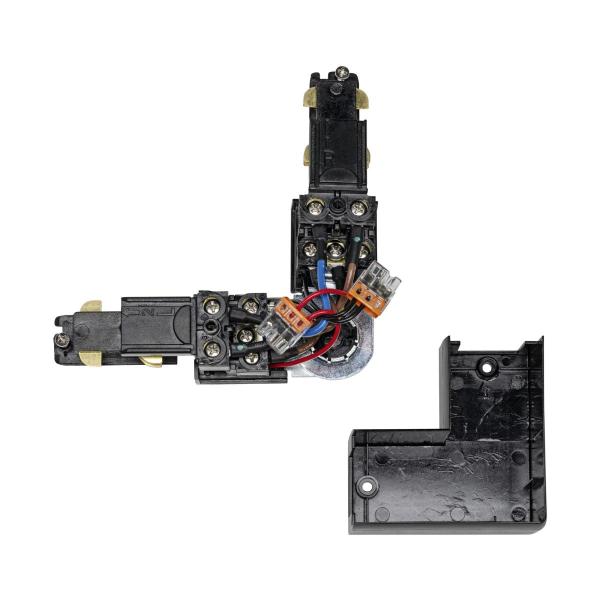 S-TRACK L-Verbinder, verstellbar, mit Einspeisemöglichkeit, DALI, PHASE, schwarz