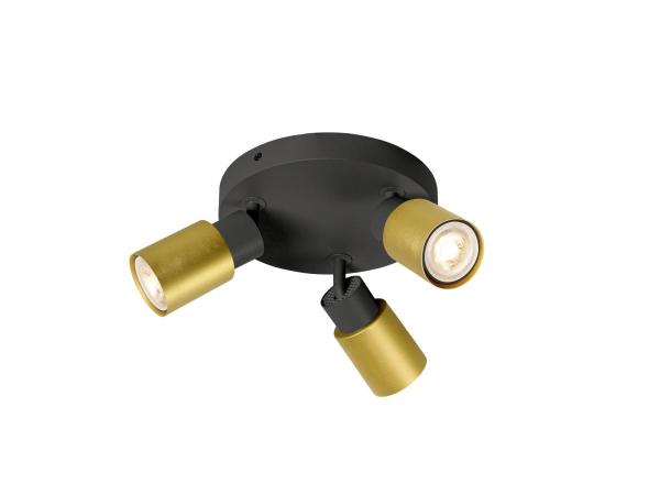 PURI 2.0 Tube, Wand- und Deckenaufbauleuchte, rund, 3 x max. 6 W GU10, schwarz / gold