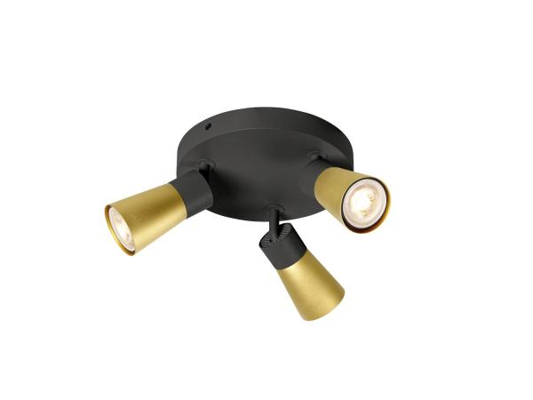 PURI 2.0 Cone, Wand- und Deckenaufbauleuchte, rund, 3 x max. 6 W GU10, schwarz / gold