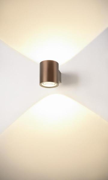 OCULUS, Wandaufbauleuchte, rund, 2000-3000 K, 15 W, Dim-to-Warm, PHASE, 100°, dunkel kupfer