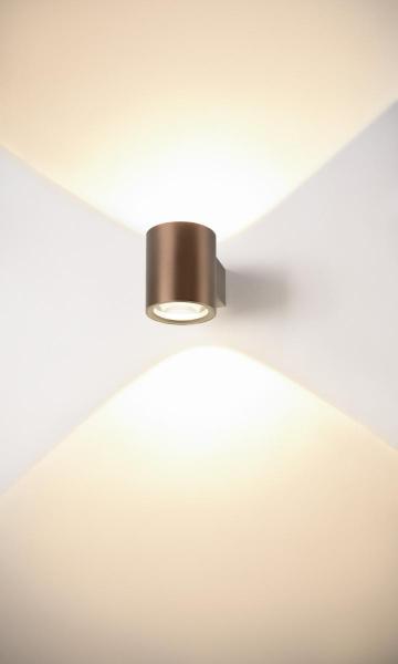 OCULUS, Wandaufbauleuchte, rund, 2000-3000 K, 15 W, Dim-to-Warm, PHASE, 100°, dunkel kupfer