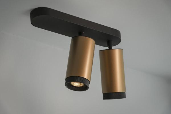 GRIP! L, SPOT CL, double, QPAR51, Deckenaufbauleuchte, zylindrisch, 2 x max. 6 Watt, gold / schwarz