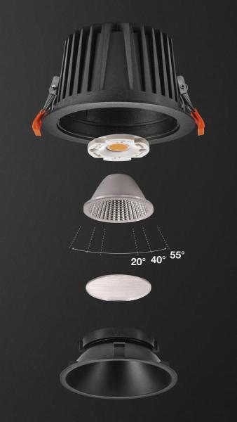 NUMINOS® XL, Deckeneinbauleuchte, 3000 K, 40°, IP20, rund, schwarz