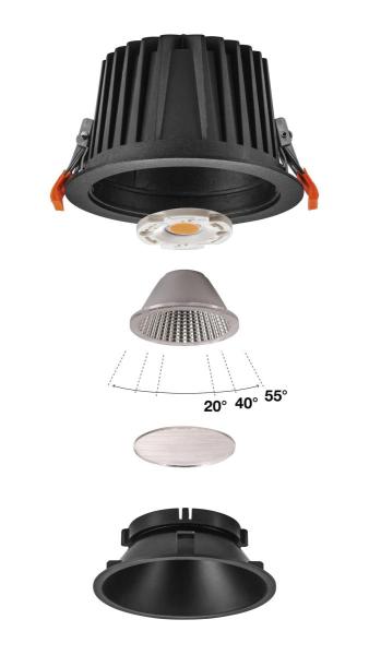 NUMINOS® XL, Deckeneinbauleuchte, 3000 K, 40°, IP20, rund, schwarz