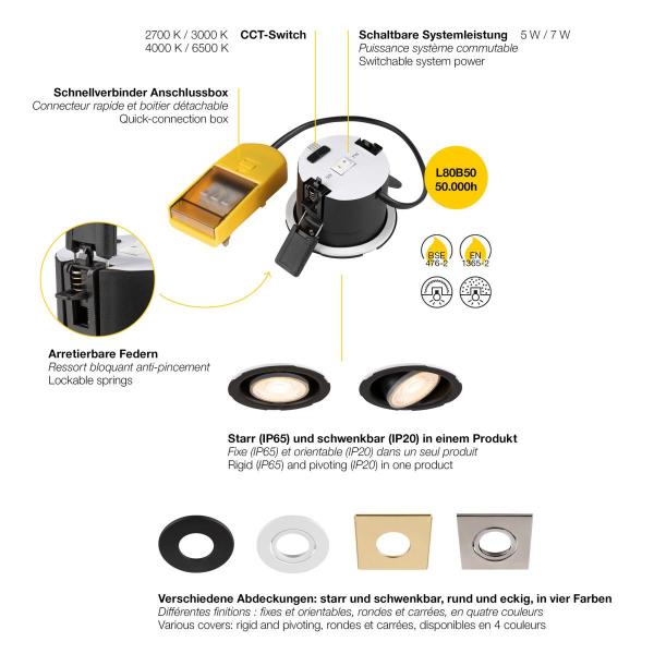 UNIVERSAL DOWNLIGHT MOVE, Einbauleuchte mit Abdeckung, PHASE, 2700/3000/4000/6500K, IP20, schwenkbar, schwarz