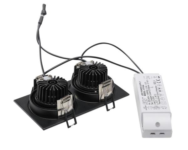NEW TRIA 155, Einbauleuchte, zweiflammig, LED, 2700 K, rechteckig, schwarz matt, 38°, 15 W, inkl. Treiber, Clipfedern
