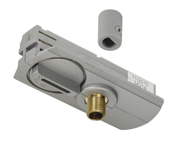 PENDELLEUCHTENADAPTER, für Hochvolt 1Phasen-Aufbauschiene, silbergrau, inkl. Zugentlastung und Gewindestück