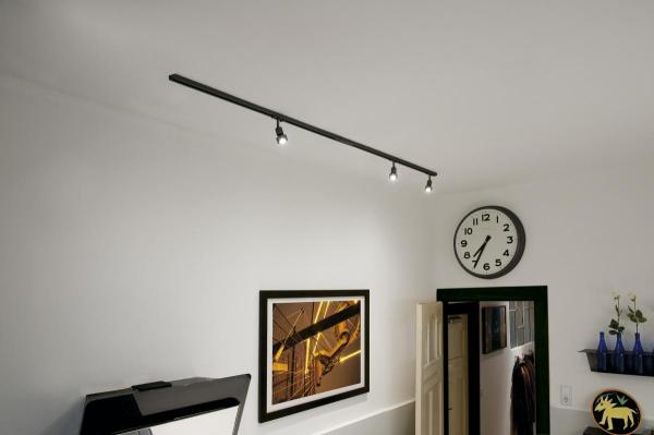 1PHASEN-HOCHVOLT-SET, dreiflammig, schwarz, inkl. 2x1 m Hochvoltschiene, 3x Purileuchtköpfe, Längsverbinder, 2 Endkappen, 3x Dekoring, 3x GU10 LED