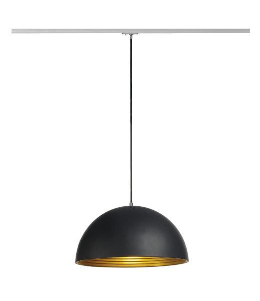 FORCHINI M 40 TRACK, Pendelleuchte für Hochvolt-Stromschiene 1Phasen, TC-(D,H,T,Q)SE, rund, schwarz/gold, Ø 40 cm, inkl. 1Phasen-Adapter silbergrau
